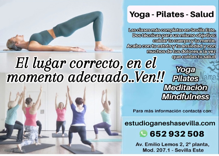 Estudio Ganesha Sevilla. Clases de Yoga, Pilates y Biodanza. Coaching. Dietética nutrición.