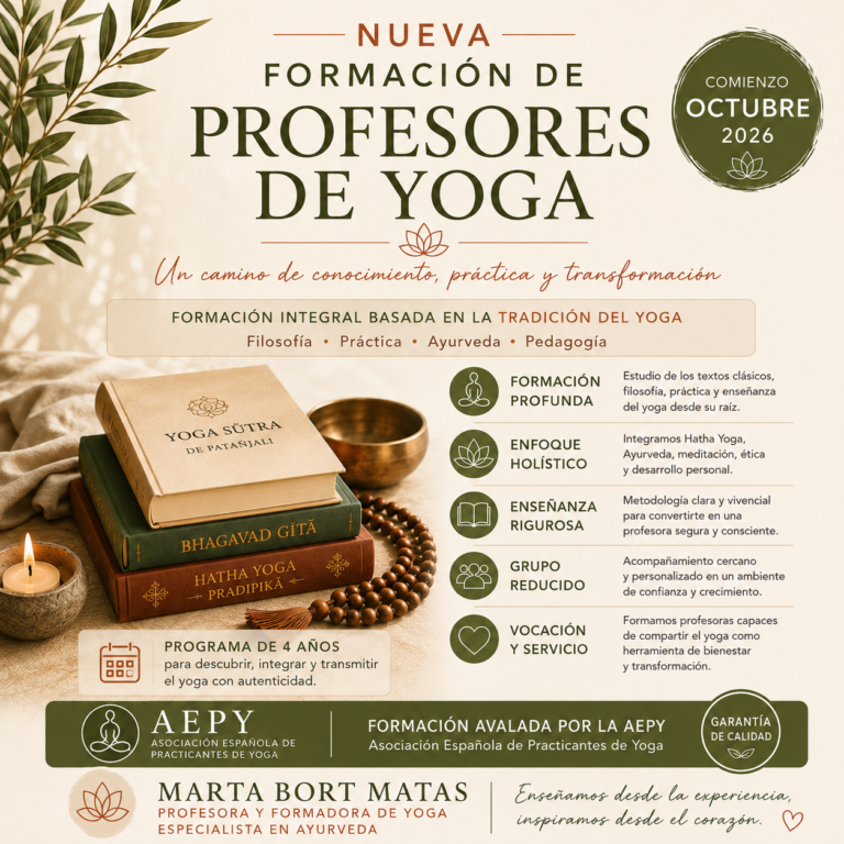Cartel de la Formación de Profesores de Yoga AEPY de Marta Bort, inicio previsto octubre de 2026
